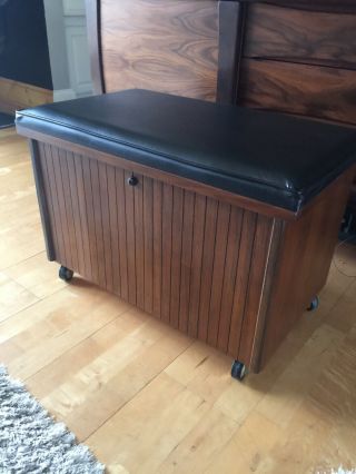 Vintage Mid Century Danish Modern Lane Walnut Record Cabinet Bench Chest