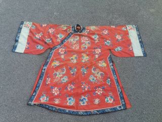 A Antique Embroidered Red Silk Chinese Robe