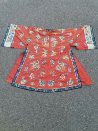 A antique embroidered red silk Chinese robe 3