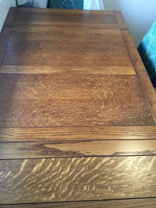 1930’s Oak Trestle Drawleaf Tiger Oak Table