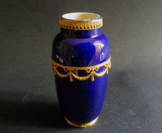 Precious Paul Milet Sevres Royal Blue Vase Ormolu 1890 3 1/4 "
