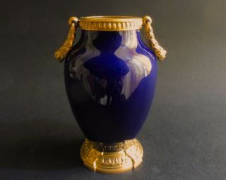 Paul Milet Sevres Royal Blue Louis Xv Vase Great Ormolu 1890 4 1/8 "