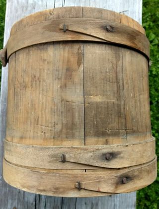 Antique Primitive Wood Bucket Firkin Style Wood Bands No Lid 10 