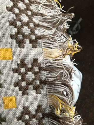 Lovely Vintage Wool Welsh Blanket,  Cream,  Yellow,  Green And Brown 3