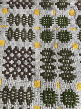 Lovely Vintage Wool Welsh Blanket,  Cream,  Yellow,  Green And Brown 4