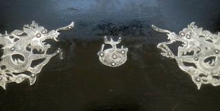 Antique Chinese 19th Century LACQUER TEA TRAY - FLOATING SILVER DRAGONS Japanese 11