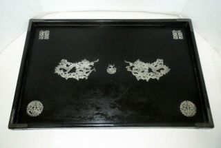 Antique Chinese 19th Century LACQUER TEA TRAY - FLOATING SILVER DRAGONS Japanese 12