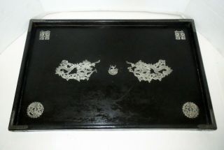 Antique Chinese 19th Century Lacquer Tea Tray - Floating Silver Dragons Japanese
