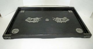 Antique Chinese 19th Century LACQUER TEA TRAY - FLOATING SILVER DRAGONS Japanese 8