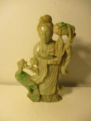 Antique Chinese Jade Carving Of Woman W/flower & Bird 3 P0unds 9x5