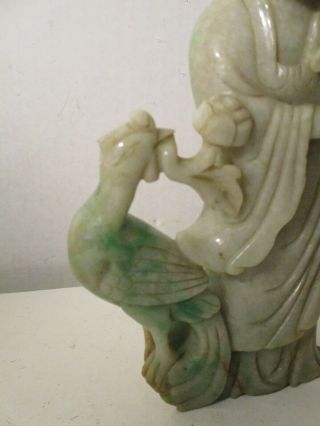 ANTIQUE CHINESE JADE CARVING OF WOMAN W/FLOWER & BIRD 3 P0UNDS 9X5 2