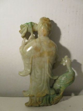 ANTIQUE CHINESE JADE CARVING OF WOMAN W/FLOWER & BIRD 3 P0UNDS 9X5 3