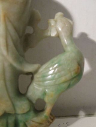 ANTIQUE CHINESE JADE CARVING OF WOMAN W/FLOWER & BIRD 3 P0UNDS 9X5 4