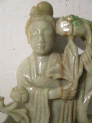 ANTIQUE CHINESE JADE CARVING OF WOMAN W/FLOWER & BIRD 3 P0UNDS 9X5 5