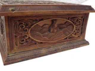 ANTIQUE ANGLO - INDIAN CARVED SANDALWOOD BOX GOVERNMENT OF MYSORE OIL FACTORIES 10