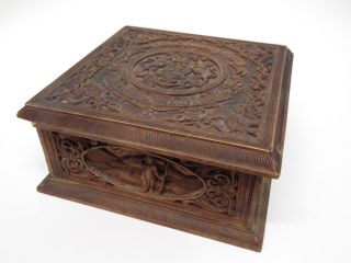 Antique Anglo - Indian Carved Sandalwood Box Government Of Mysore Oil Factories