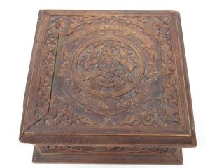 ANTIQUE ANGLO - INDIAN CARVED SANDALWOOD BOX GOVERNMENT OF MYSORE OIL FACTORIES 2