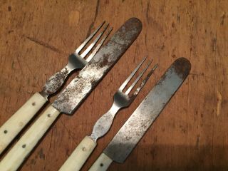 2 Pair Early 19th Century Childs Cutlery All Matching W Bone Handles 1820s Sweet 3