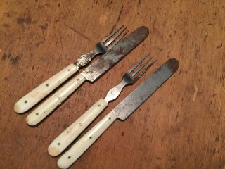 2 Pair Early 19th Century Childs Cutlery All Matching W Bone Handles 1820s Sweet 4