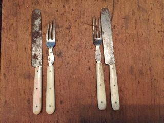 2 Pair Early 19th Century Childs Cutlery All Matching W Bone Handles 1820s Sweet 5
