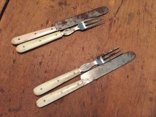 2 Pair Early 19th Century Childs Cutlery All Matching W Bone Handles 1820s Sweet 7