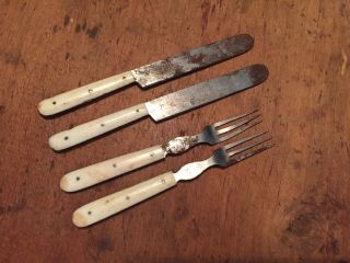 2 Pair Early 19th Century Childs Cutlery All Matching W Bone Handles 1820s Sweet 8