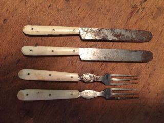 2 Pair Early 19th Century Childs Cutlery All Matching W Bone Handles 1820s Sweet 9