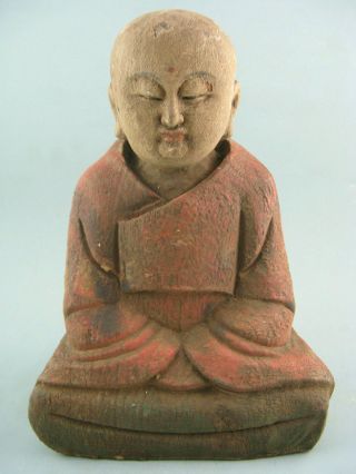 9 " Antique Chinese Old Wood Hand - Carved Monk Statue