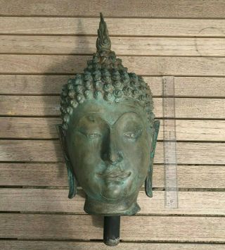 Life Size Antique Bronze Cast Buddha Head - No Stand - From Thailand - Uk Seller