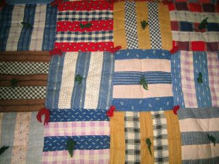 ANTIQUE HANDMADE QUILT - PRIMITIVE COLORS - WARM WITH WOOL BATTING 3