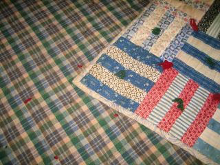 ANTIQUE HANDMADE QUILT - PRIMITIVE COLORS - WARM WITH WOOL BATTING 4