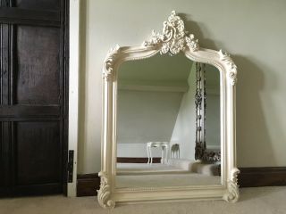 Antique White Cream French Shabby Chic Over mantle Scroll Top Arched Wall Mirror 3