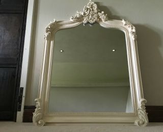 Antique White Cream French Shabby Chic Over mantle Scroll Top Arched Wall Mirror 4