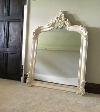 Antique White Cream French Shabby Chic Over mantle Scroll Top Arched Wall Mirror 5