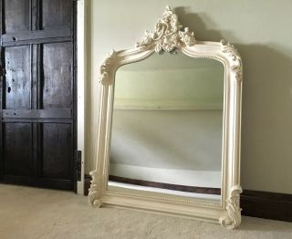 Antique White Cream French Shabby Chic Over mantle Scroll Top Arched Wall Mirror 6