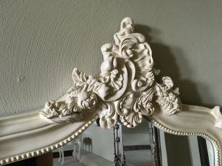 Antique White Cream French Shabby Chic Over mantle Scroll Top Arched Wall Mirror 7