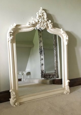 Antique White Cream French Shabby Chic Over mantle Scroll Top Arched Wall Mirror 8