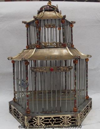 China Royal Copper Handwork Decoration Dragon Phoenix Bird Parrot Cage Birdcage