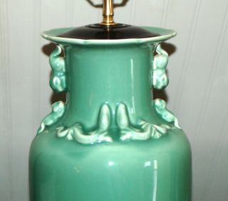 CHINESE CELADON LAMP Porcelain Monochrome Green Vase Dragon Foo Dog 2