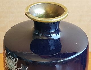 Signed Antique Japanese Ginbari Cloisonne Vase Dark Blue 7 Inch 10