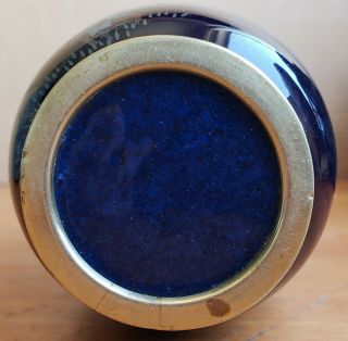 Signed Antique Japanese Ginbari Cloisonne Vase Dark Blue 7 Inch 11