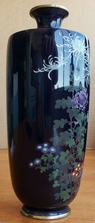 Signed Antique Japanese Ginbari Cloisonne Vase Dark Blue 7 Inch 3