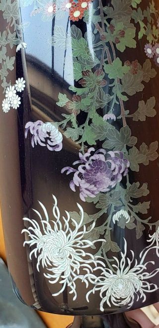 Signed Antique Japanese Ginbari Cloisonne Vase Dark Blue 7 Inch 7