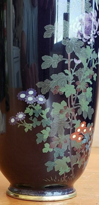 Signed Antique Japanese Ginbari Cloisonne Vase Dark Blue 7 Inch 8