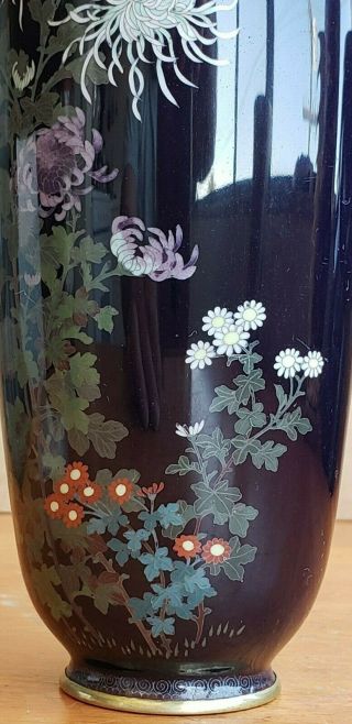 Signed Antique Japanese Ginbari Cloisonne Vase Dark Blue 7 Inch 9