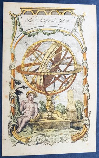 1793 Jedidah Morse Antique Print Of An Armillary Sphere