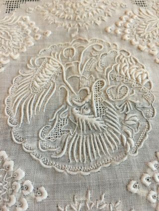 Antique Vintage Exquisite Heavy Hand Embroidered Floral Wedding Handkerchief 3