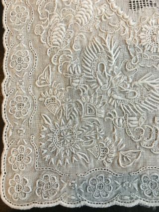 Antique Vintage Exquisite Heavy Hand Embroidered Floral Wedding Handkerchief 4