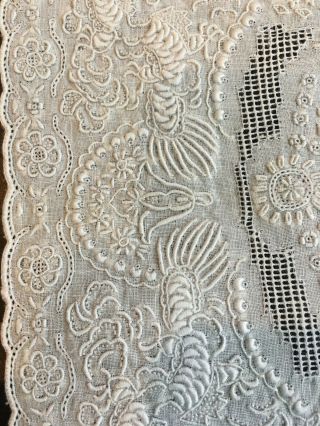 Antique Vintage Exquisite Heavy Hand Embroidered Floral Wedding Handkerchief 5