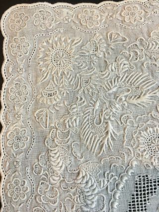 Antique Vintage Exquisite Heavy Hand Embroidered Floral Wedding Handkerchief 7